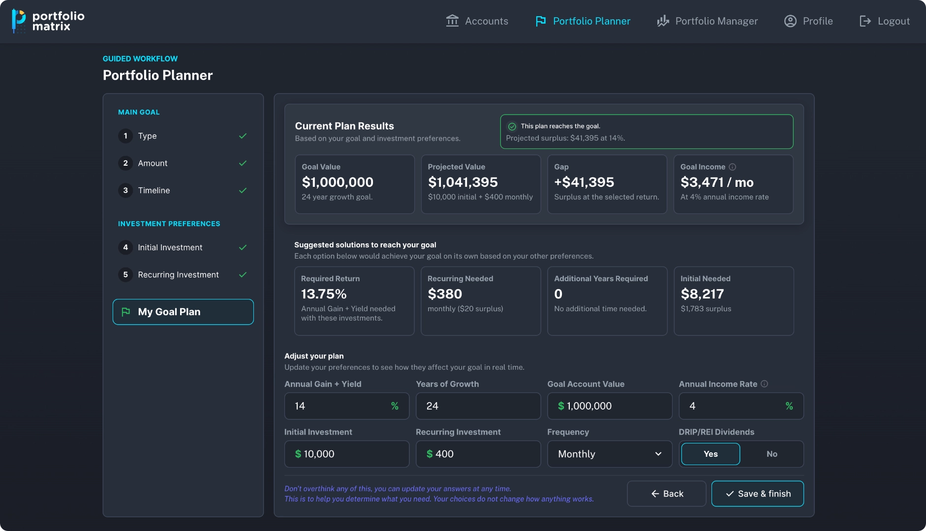 Portfolio Planner interface